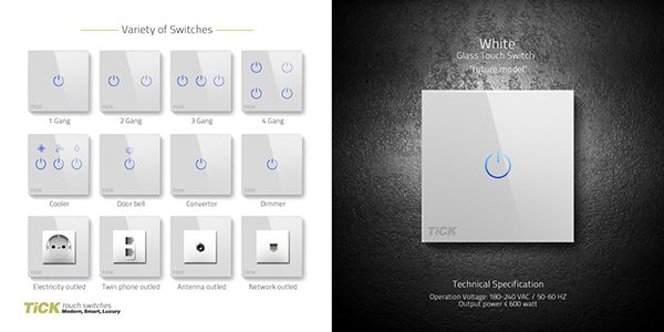 کلید لمسی سفید کریستالی تیک Tick رشت و گیلان